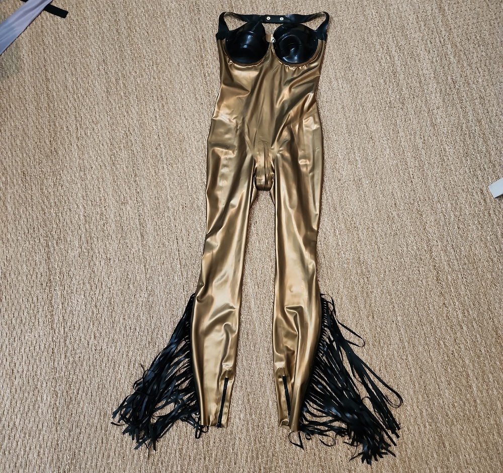 Gold Metallic Fringe LATEX Jumpsuit